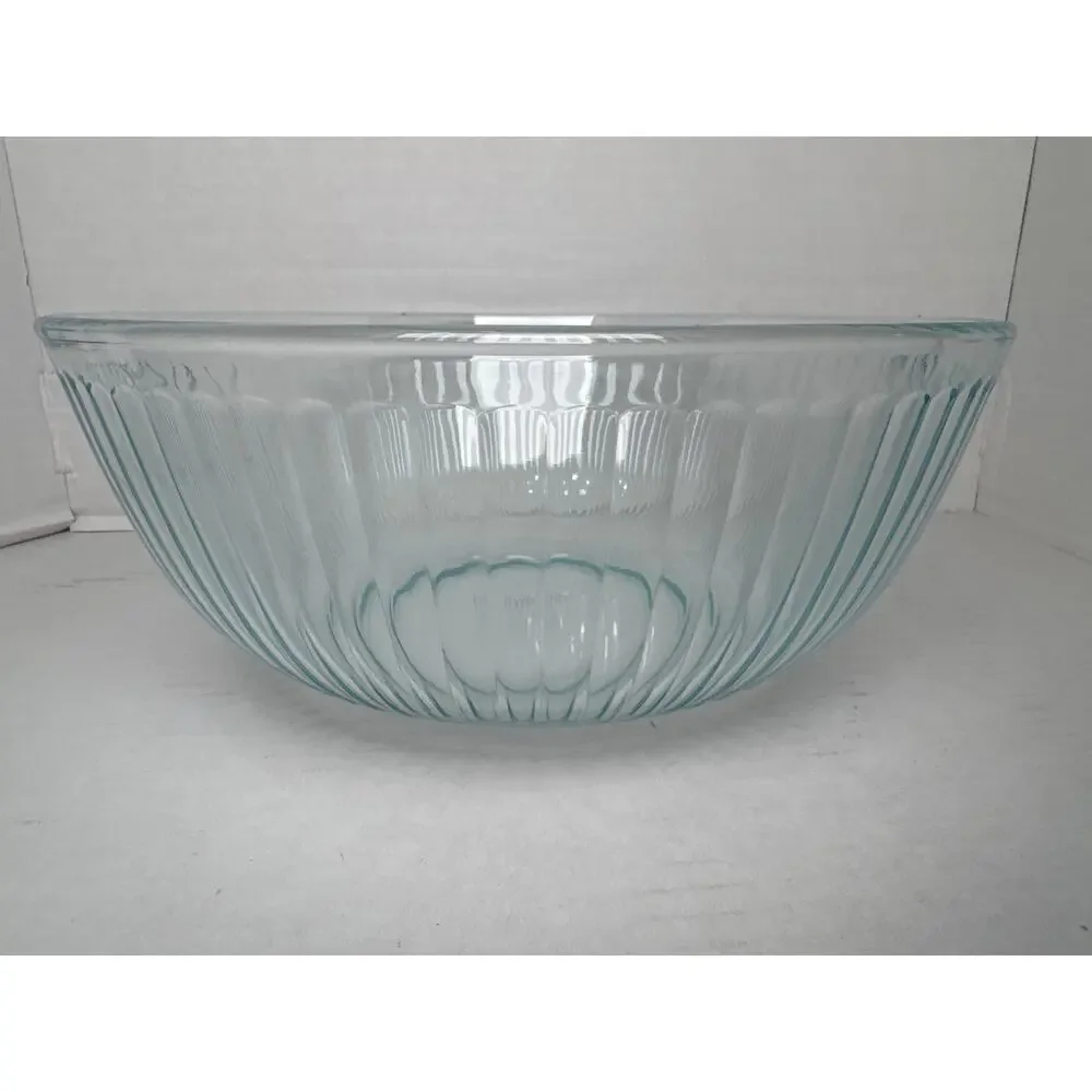 Pyrex 7404-S Clear Aqua Tint Ribbed 4.5Q Mixing Bowl USA 4.3L No Lid
